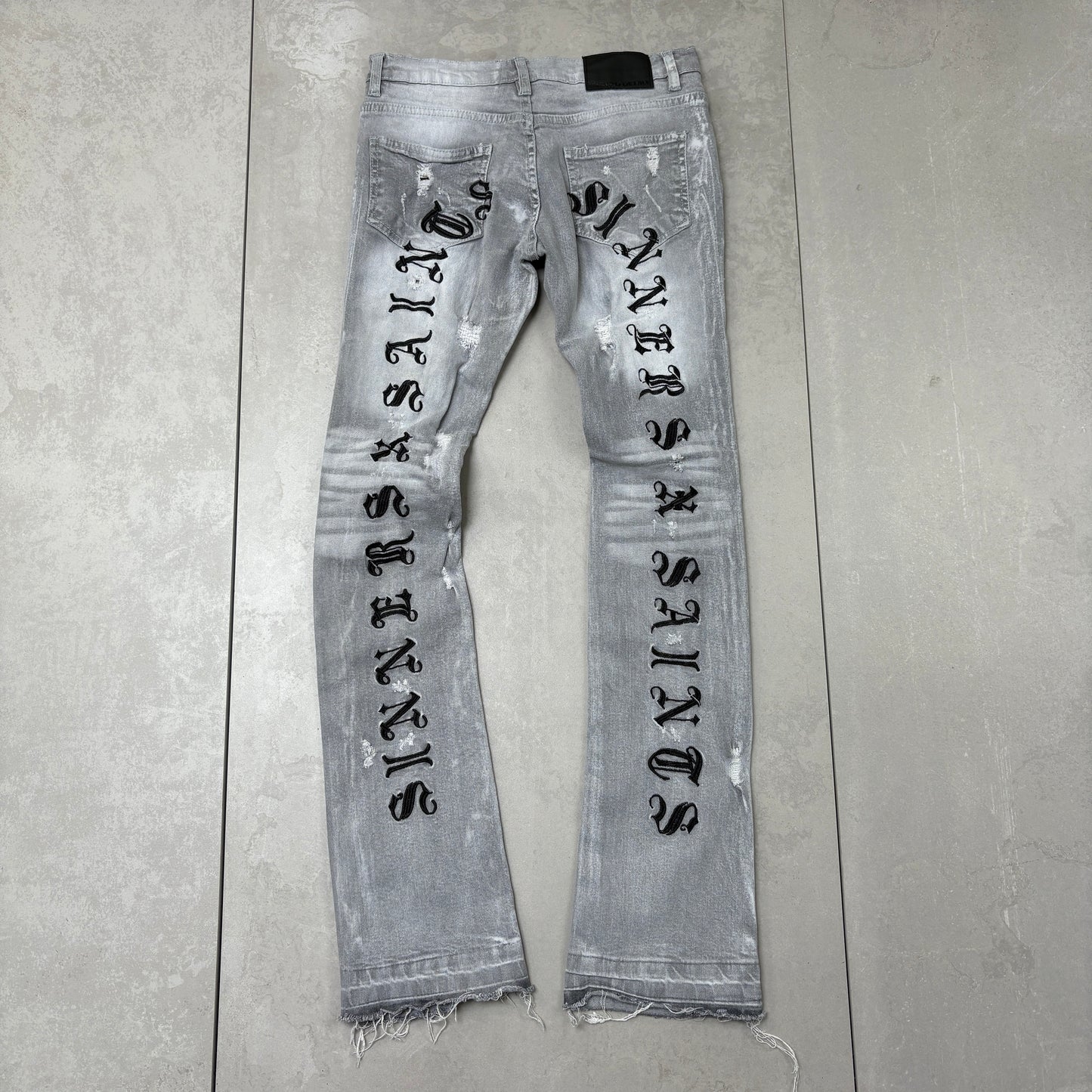 Vintage Embroidered Hip Hop Skinny Flared Bootcut Grey Jeans - 28