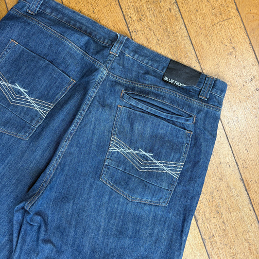 Vintage Blue Ridge Embroidered Hip Hop Blue Baggy Shorts Jorts - 42