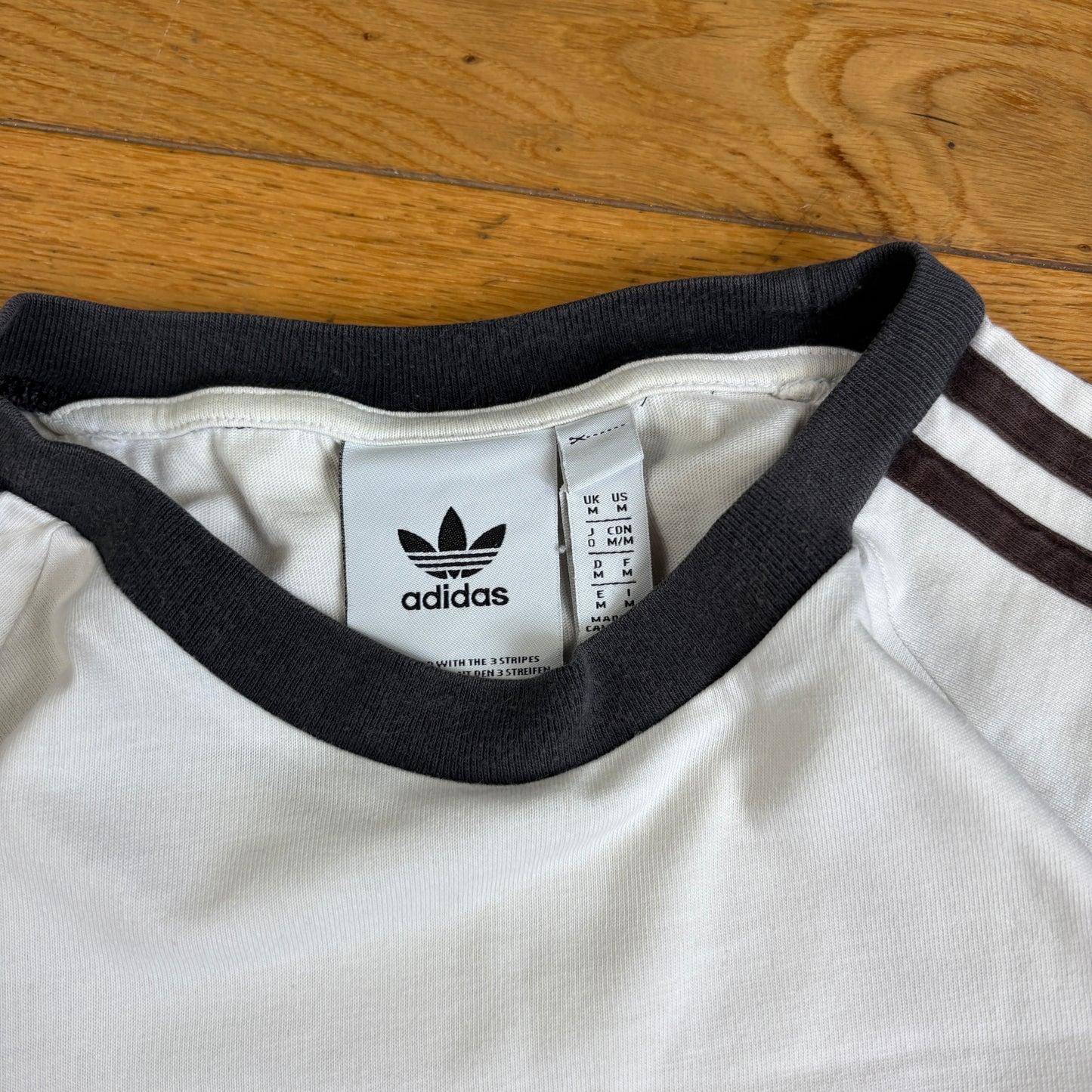 Vintage Adidas White Stripe Graphic T-Shirt - S