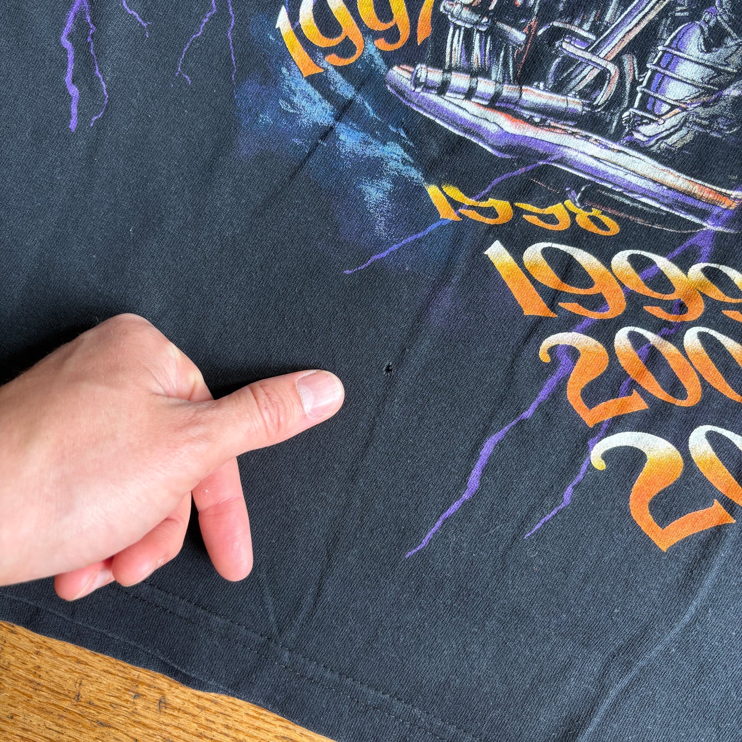 Vintage 2002 Motorbike Wolf Lightning Graphic Black T-Shirt - M