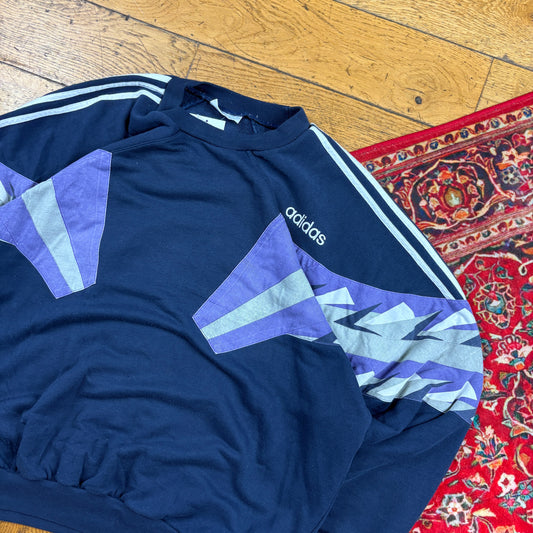 Vintage 80s Adidas Navy Embroidered Pattern Sweatshirt - XL