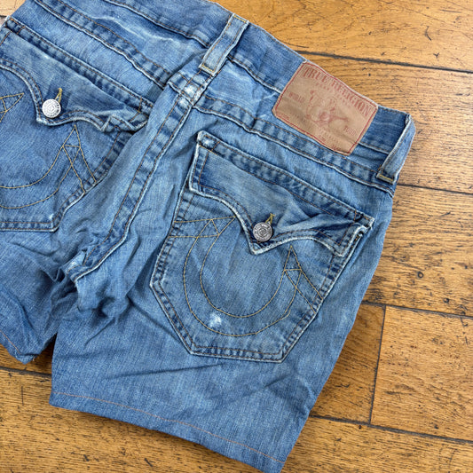 Vintage True Religion Blue Mini Embroidered Y2K Shorts Jorts - Size 14