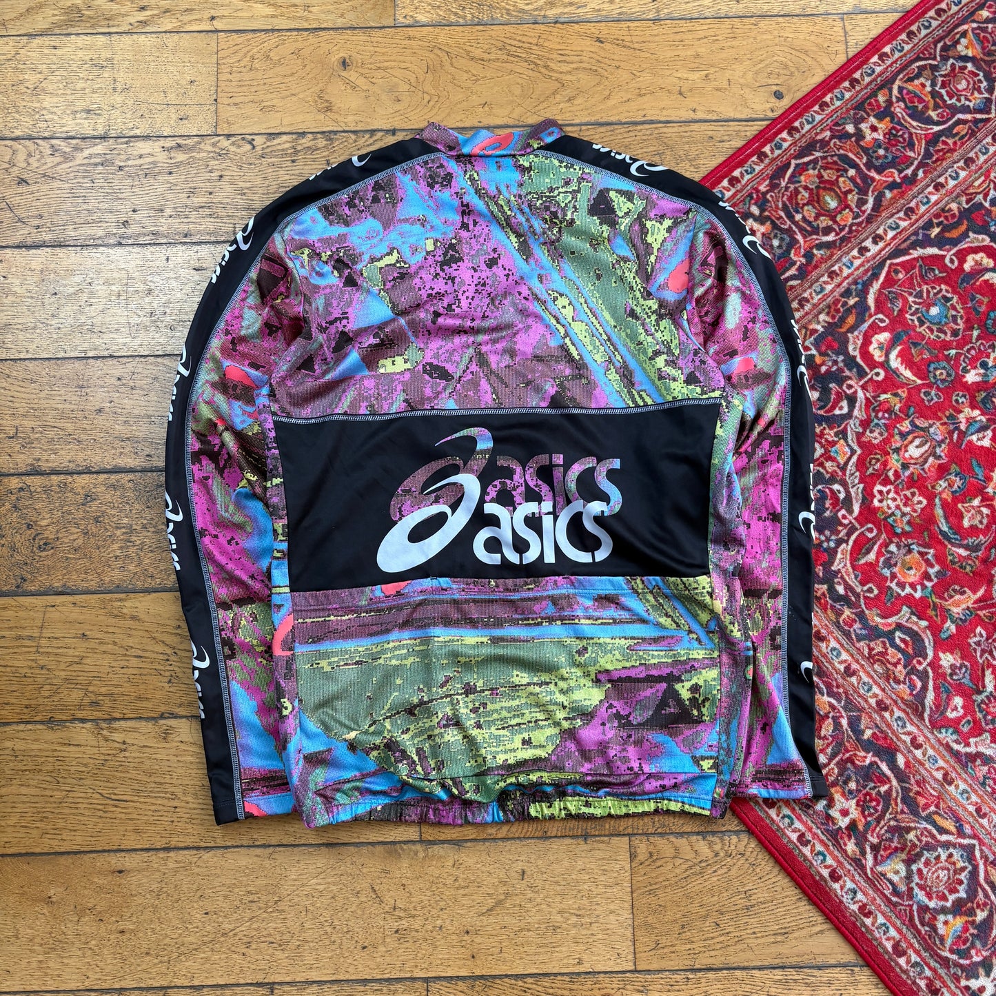 Vintage ASICs Black Sports Cycling Graphic T-Shirt - M