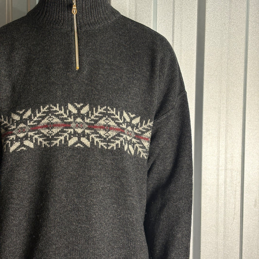 Vintage Gant Black Grey Pattern Quarter Zip Chunky Knit Jumper - M