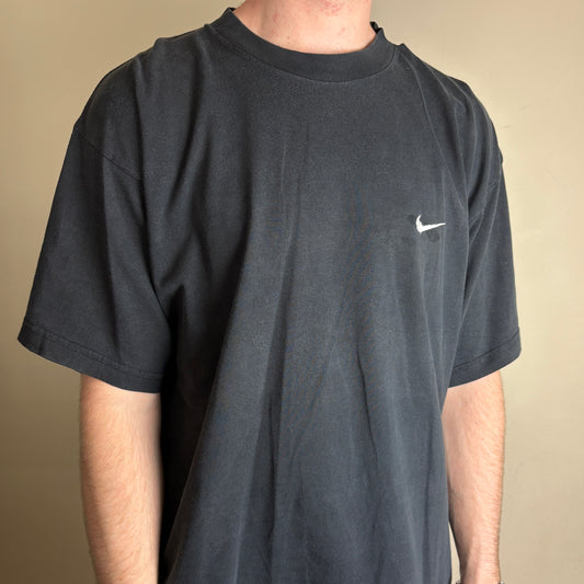 Vintage 90s Nike Swoosh Embroidered Black T-Shirt - XL