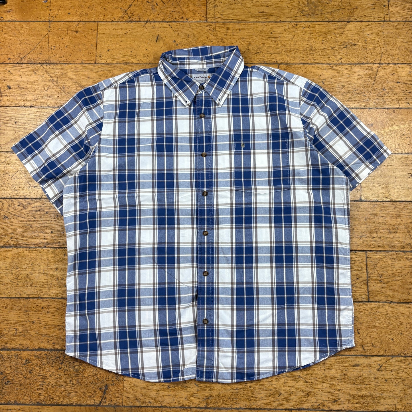 Vintage Carhartt Blue Check Workwear Short Sleeve Shirt - 2XL