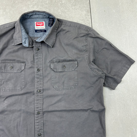 Vintage Wrangler Grey Short Sleeve Workwear Shirt - L