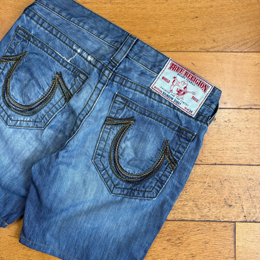 Vintage True Religion Blue Baggy Embroidered Y2K Shorts Jorts - 36