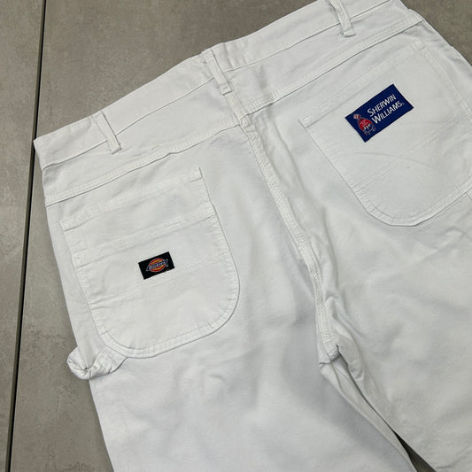 Vintage Dickies Workwear Carpenter White Baggy Shorts - 38
