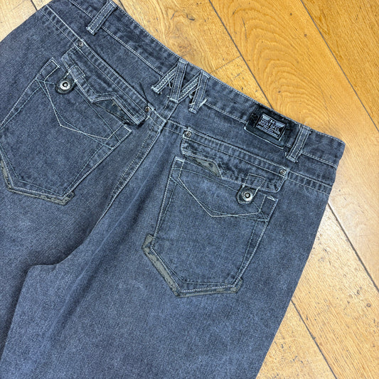 Vintage Embroidered Hip Hop Baggy Black Grey Shorts Jorts - 40