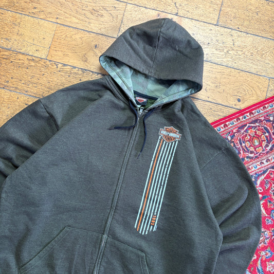 Vintage Harley Davidson Green Zip Hoodie Sweatshirt - XL