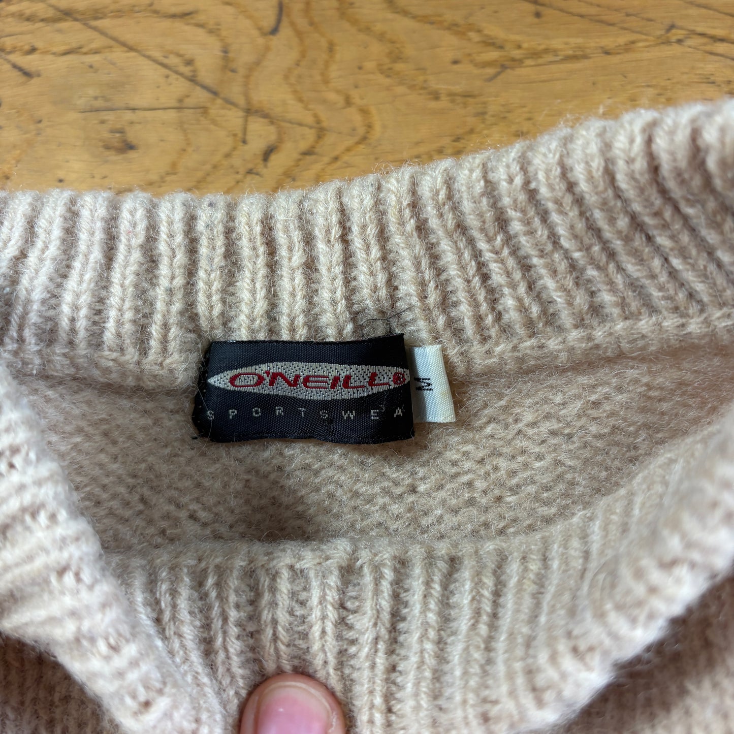 Vintage Oneill Surfwear Cream Knit Embroidered Sweatshirt - M