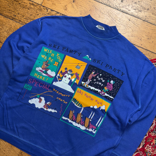Vintage 90s Ski Snow Blue Graphic Sweatshirt - XL