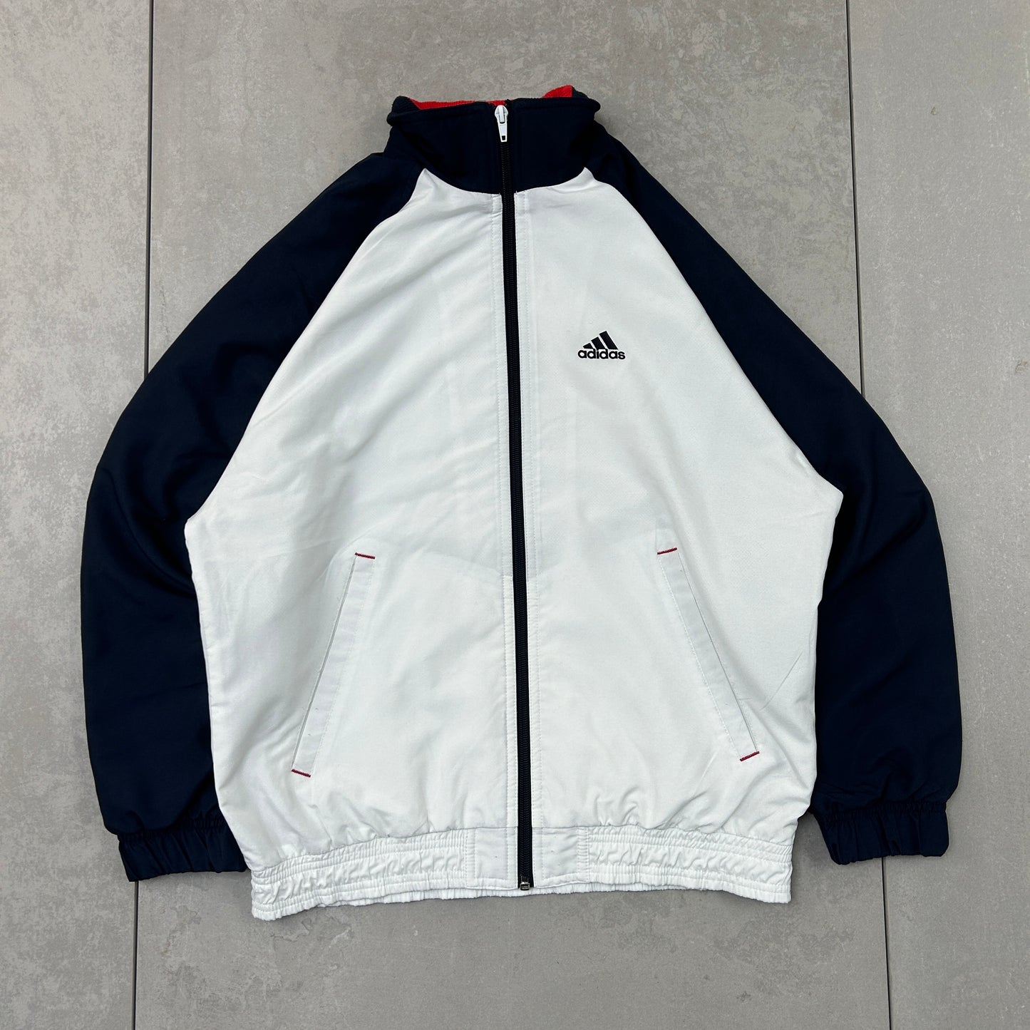 Vintage Adidas White Navy Tracksuit Track Shell Windbreaker Jacket - M