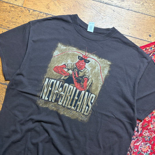Vintage Funny Brown Lobster Graphic T-Shirt - XL
