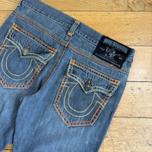 Vintage True Religion Blue Grey Baggy Embroidered Y2K Shorts Jorts - 34