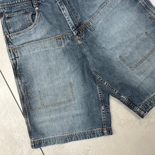 Vintage Embroidered Hip Hop Baggy Blue Shorts Jorts - 32
