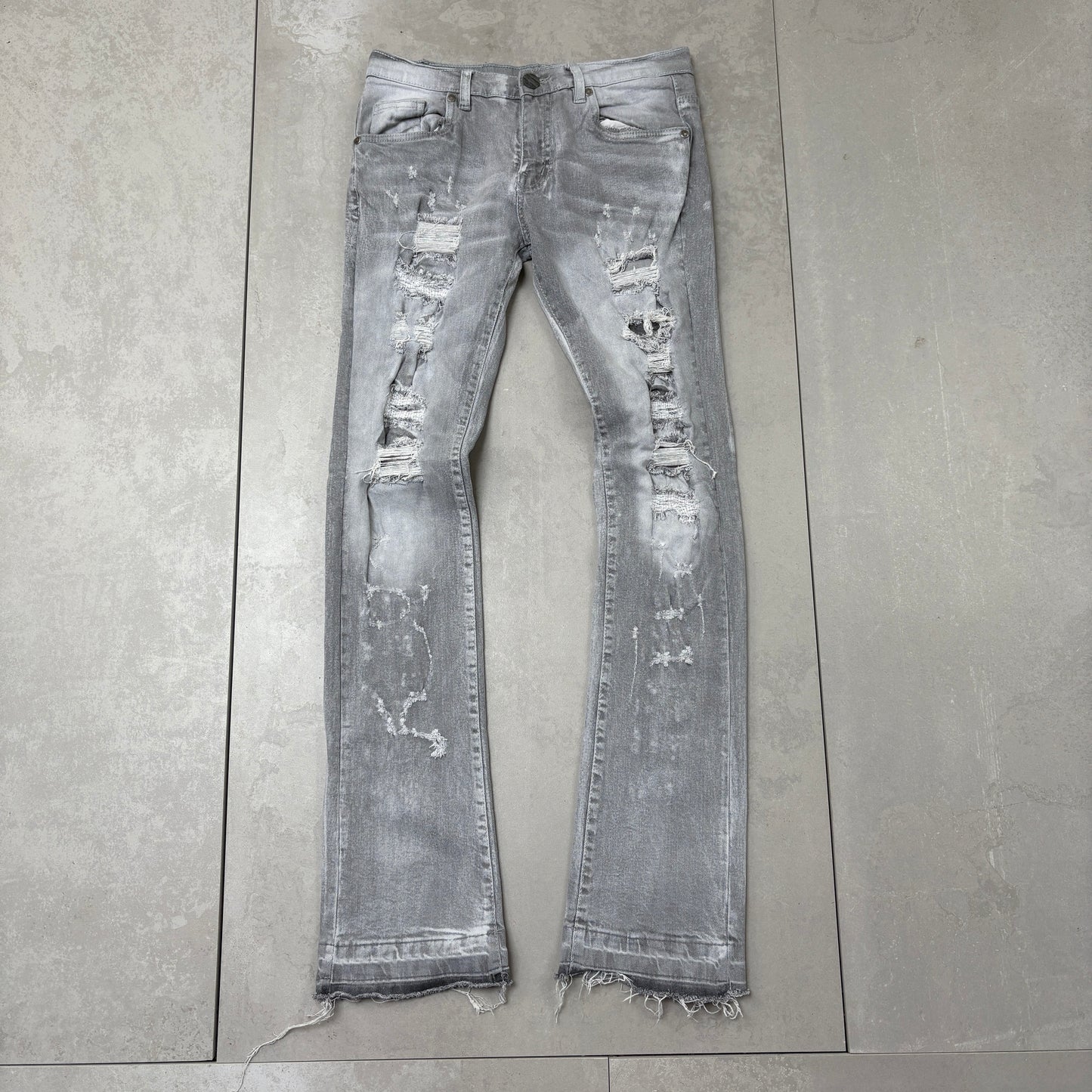 Vintage Embroidered Hip Hop Skinny Flared Bootcut Grey Jeans - 28