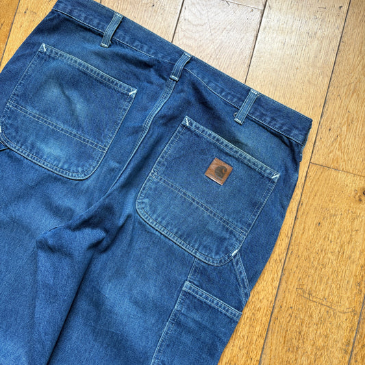 Vintage Carhartt Workwear Carpenter Baggy Blue Jeans - 34