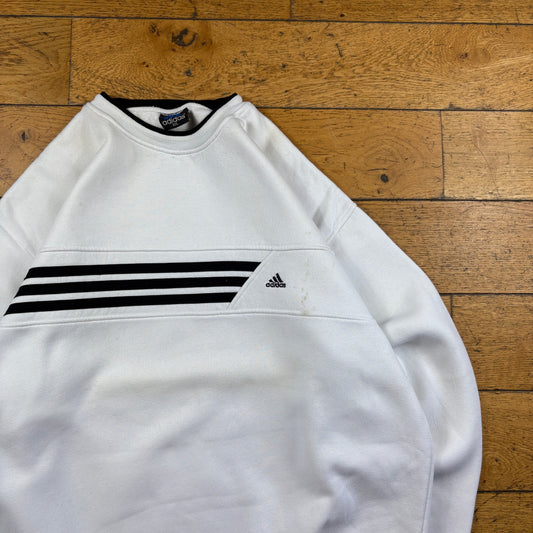 Vintage Adidas White Embroidered Sweatshirt - XXL