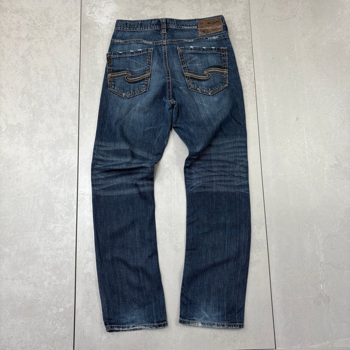 Vintage Silver Jeans Embroidered Hip Hop Blue Straight Jeans - 32