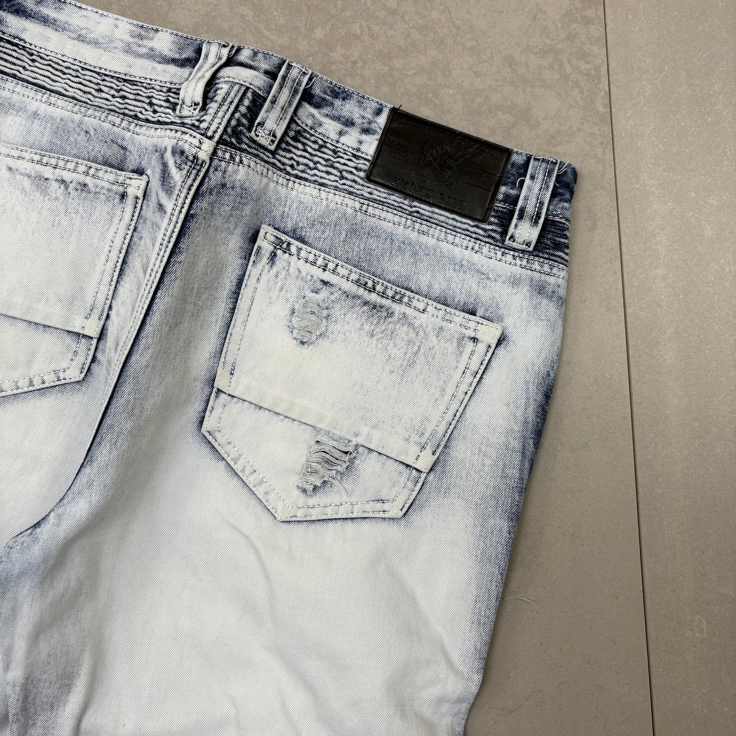 Vintage Acid Wash Blue Hip Hop Shorts Jorts - 36