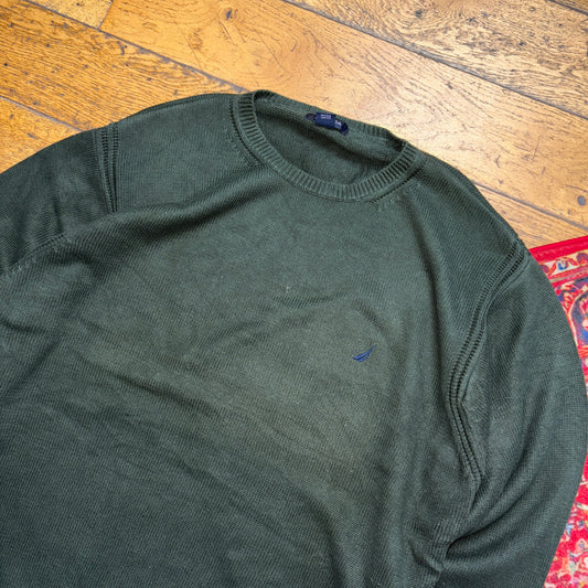 Vintage Nautica Green Embroidered Knit Jumper - XL