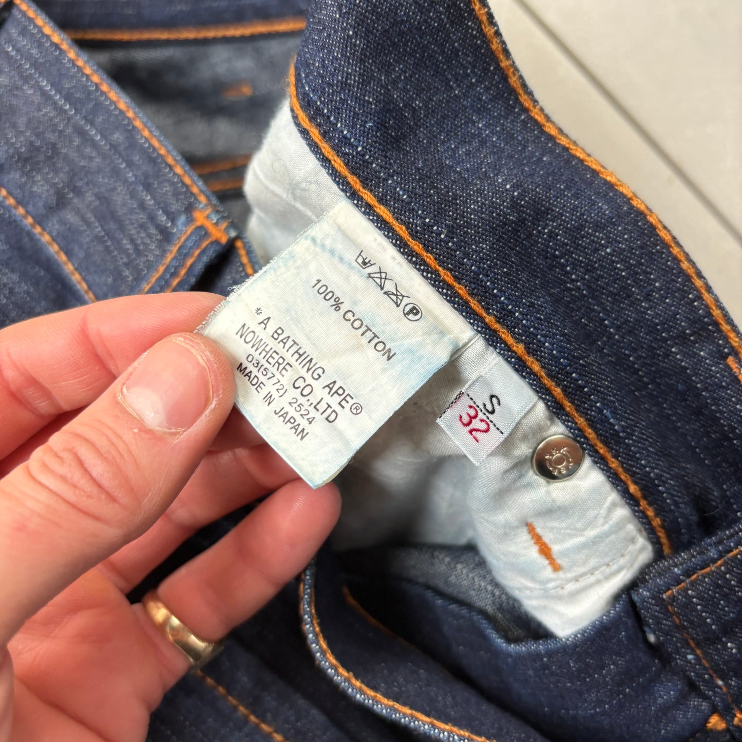 Vintage Bape Bathing Ape Embroidered Blue Baggy Jeans - 33