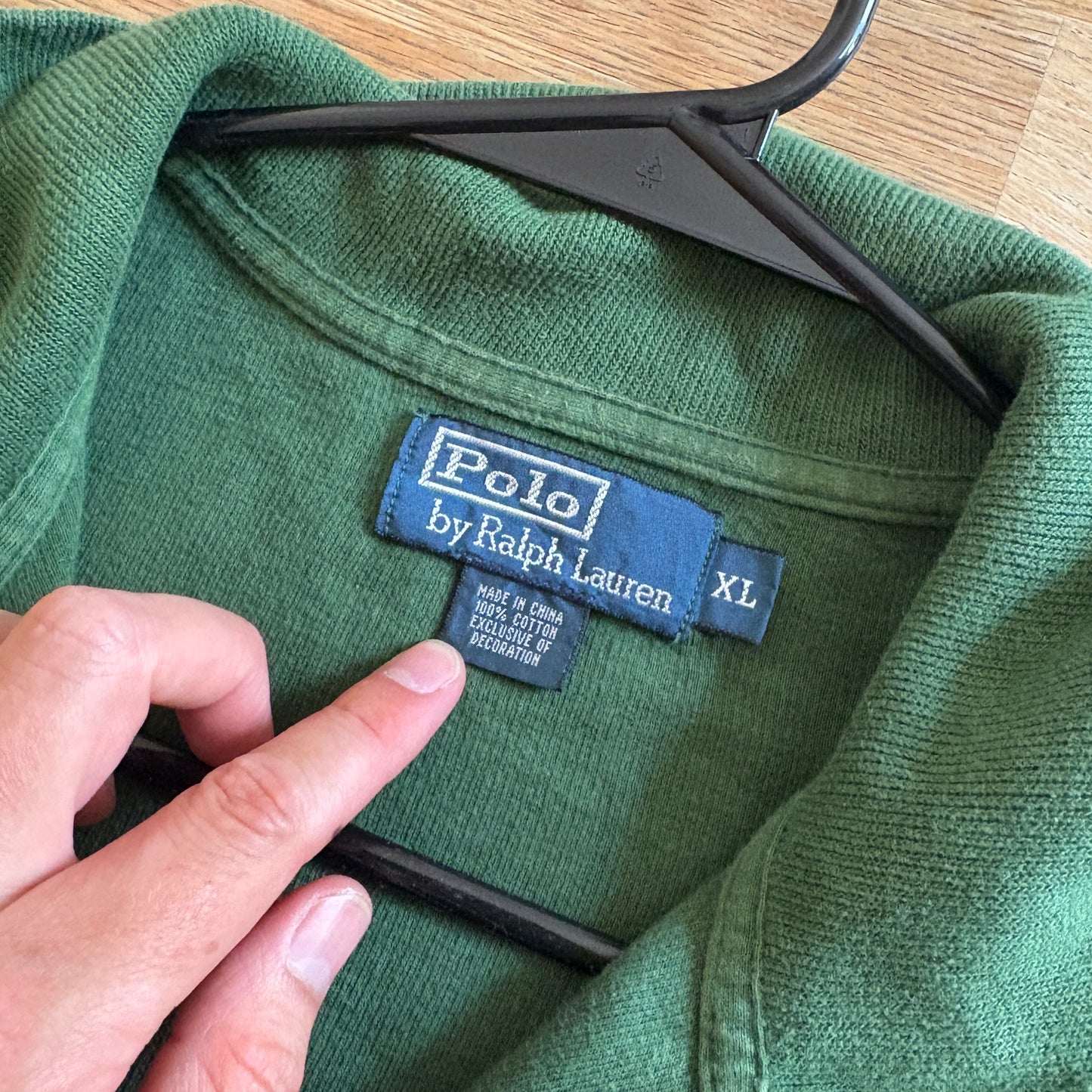 Vintage Ralph Lauren Green Quarter Zip Chunky Knit Jumper - XL