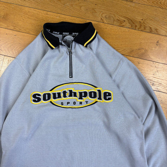 Vintage Southpole Grey Embroidered Polo Zip Sweatshirt - XL