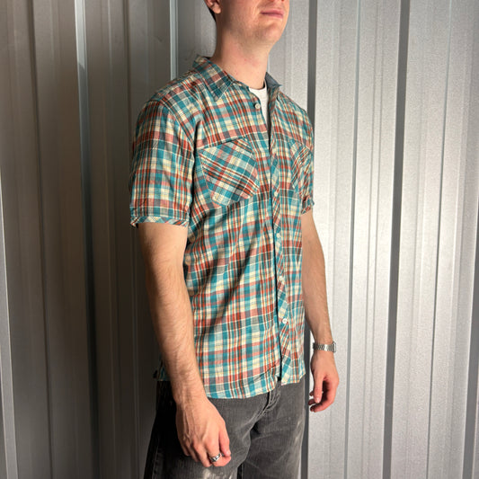 Vintage Quiksilver Blue Check Plaid Short Sleeve Surfwear Shirt - M