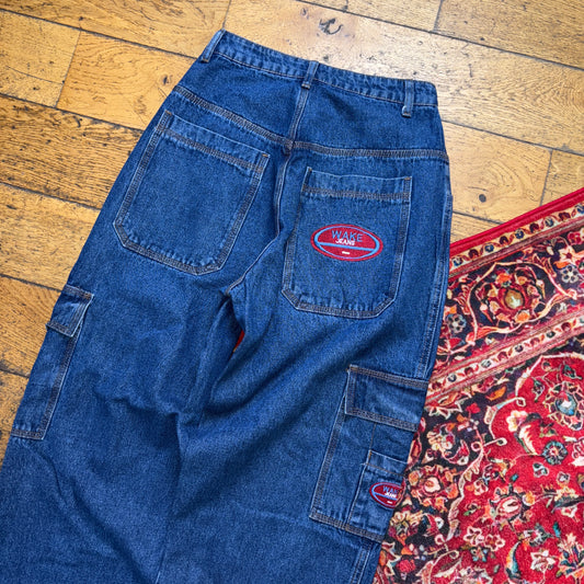 Vintage Wake Jeans Blue Embroidered Y2K Hip Hop Baggy Jeans - 26R