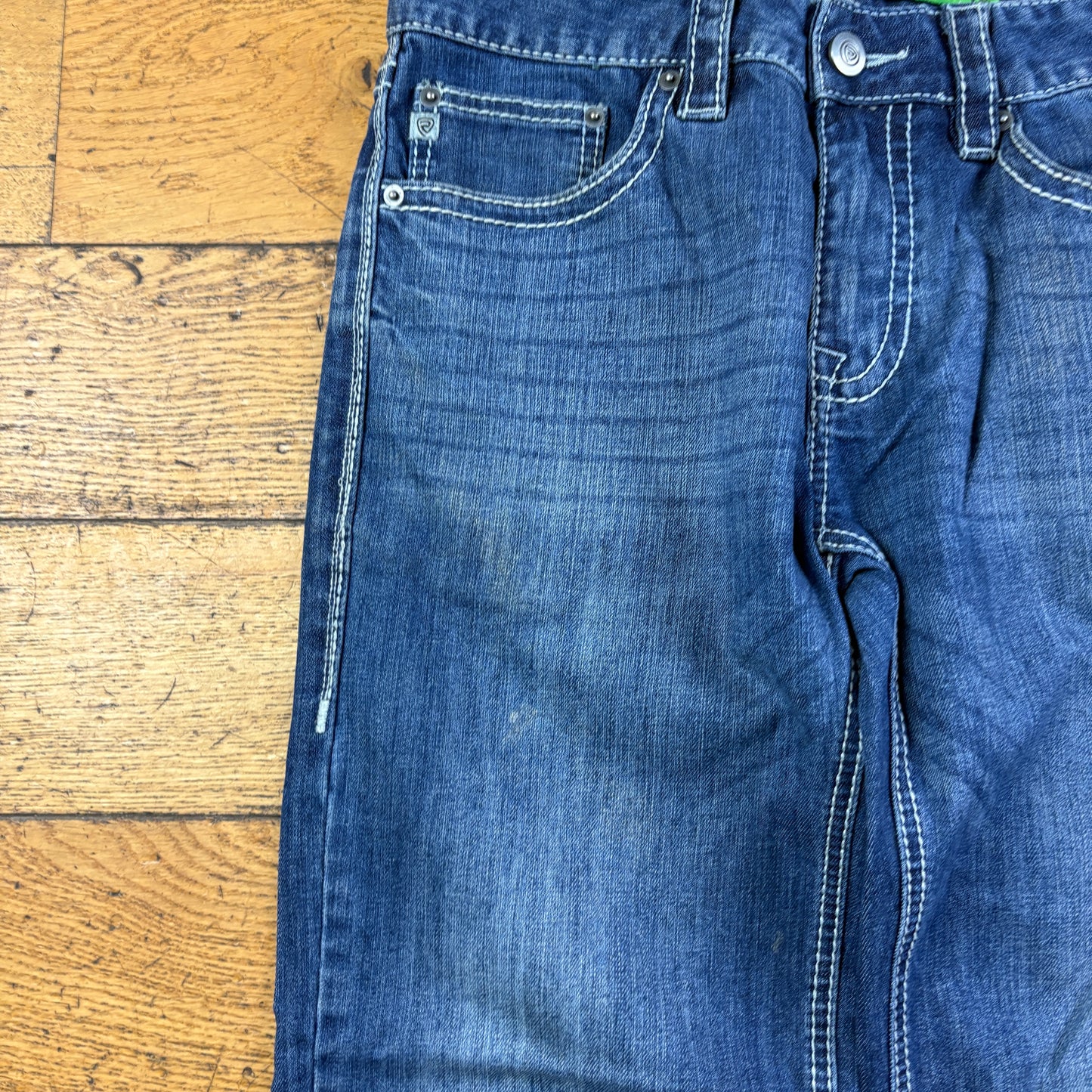 Vintage Rock and Roll Blue Embroidered Y2K Hip Hop Baggy Jeans - 32
