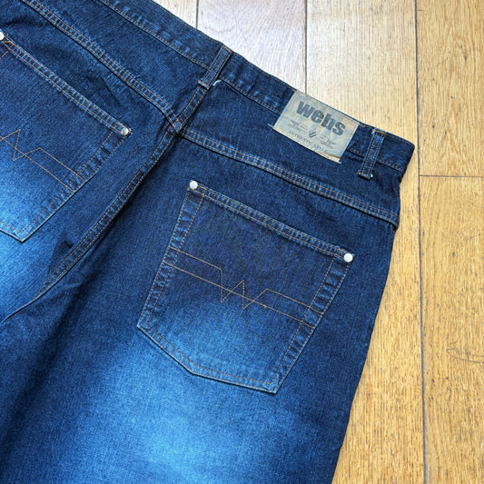 Vintage Webs Embroidered Blue Hip Hop Baggy Shorts Jorts - 38