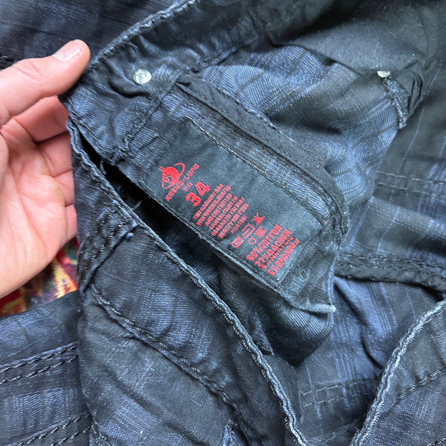 Vintage Black Check Y2K Hip Hop Straight Jeans - 36