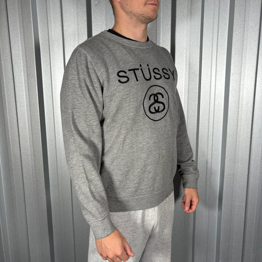Stussy Grey Embroidered Sweatshirt - M