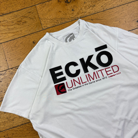Vintage Ecko Unltd Hip Hop White Graphic T-Shirt - L
