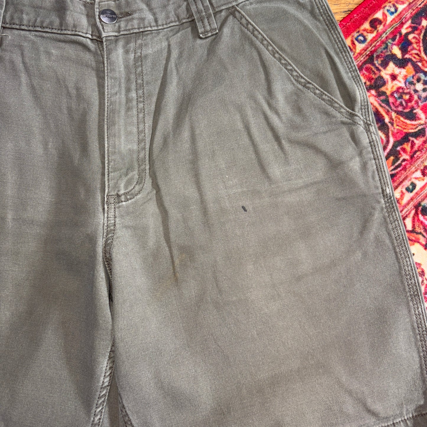 Vintage Carhartt Green Grey Workwear Baggy Carpenter Shorts - 34