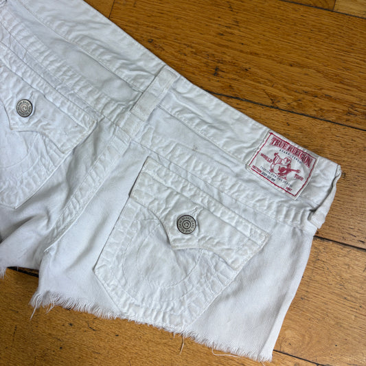 Vintage True Religion White Womens Micro Embroidered Y2K Shorts Jorts - Size 14