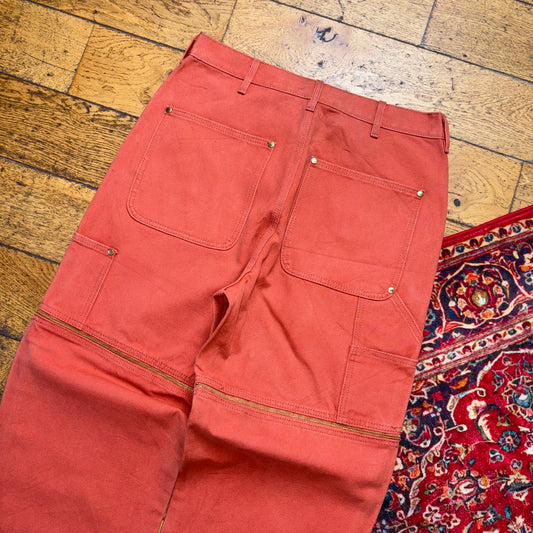 Vintage Orange Workwear Double Knee Y2K Shorts Baggy Canvas Jeans - 32R