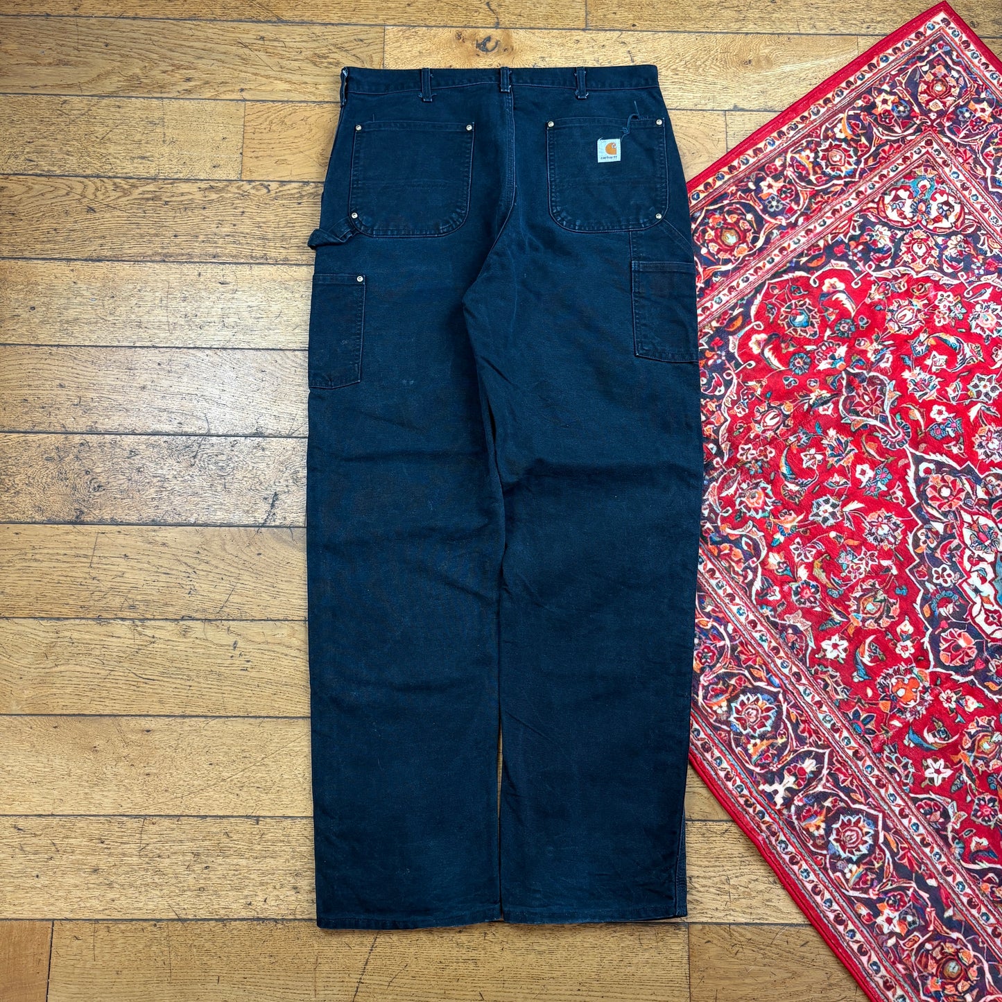 Vintage Carhartt Black Double Knee Workwear Carpenter Baggy Trousers - 36
