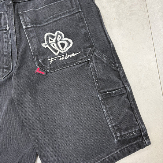 Vintage Fubu Black Embroidered Hip Hop Baggy Shorts Jorts - Size 6