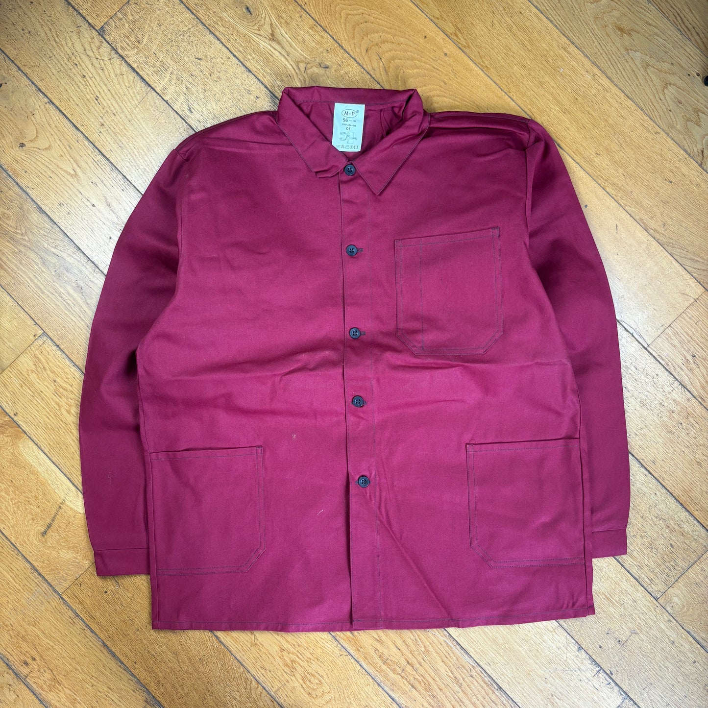 Vintage French Chore Workwear Jacket Burgundy Overcoat - XL