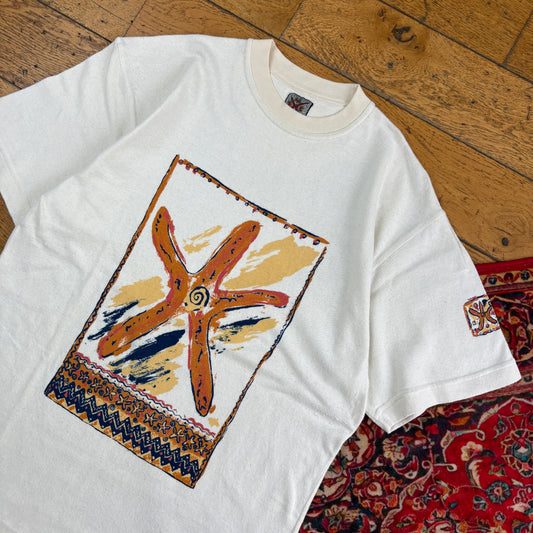 Vintage 90s Cream Surfwear Beach Graphic T-Shirt - M