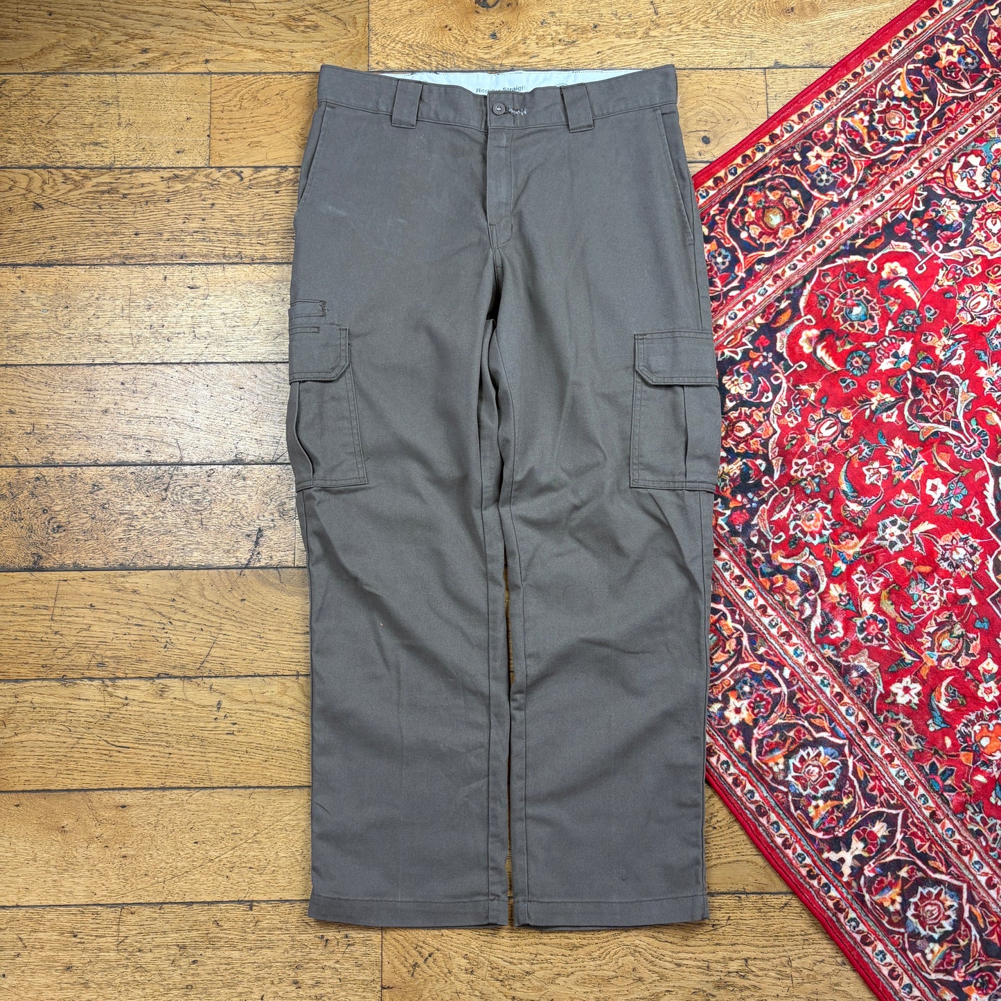 Vintage Dickies 874 Khaki Brown Cargo Baggy Skate Trousers - 36