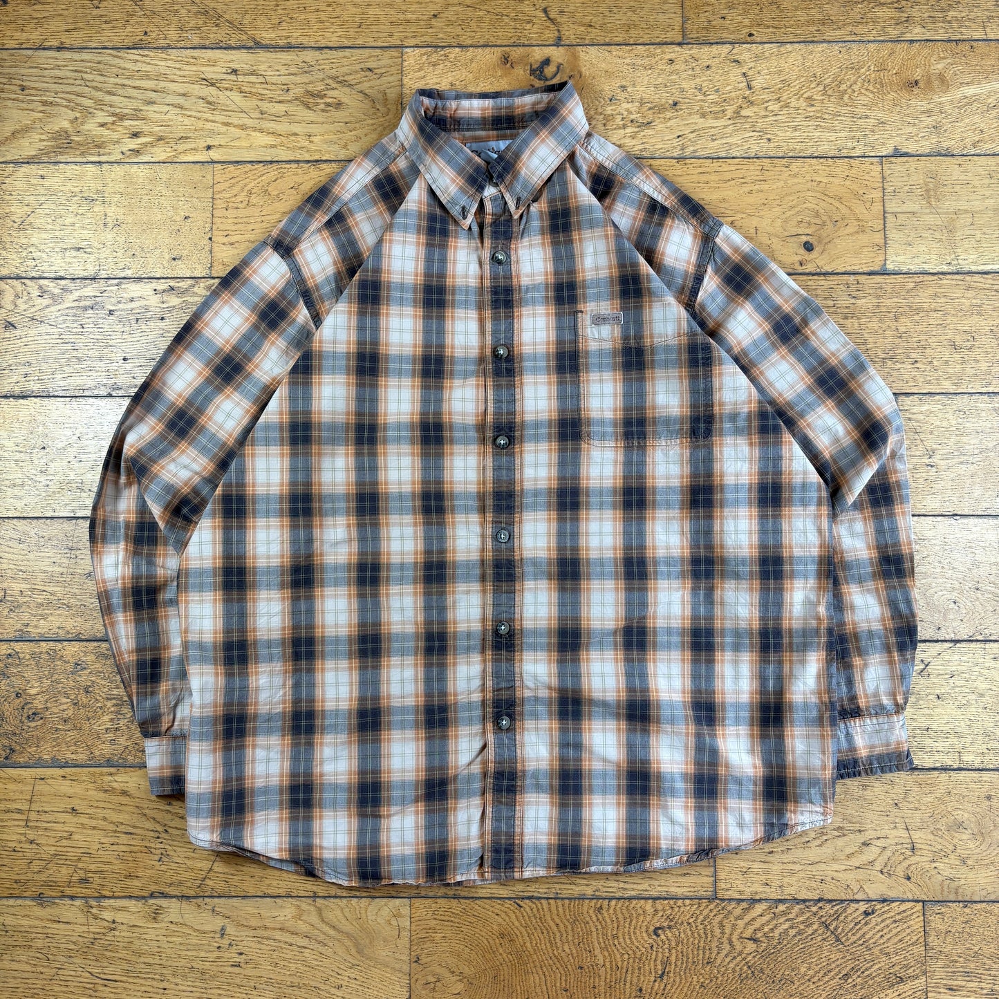 Vintage Carhartt Brown Orange Check Workwear Shirt - XL