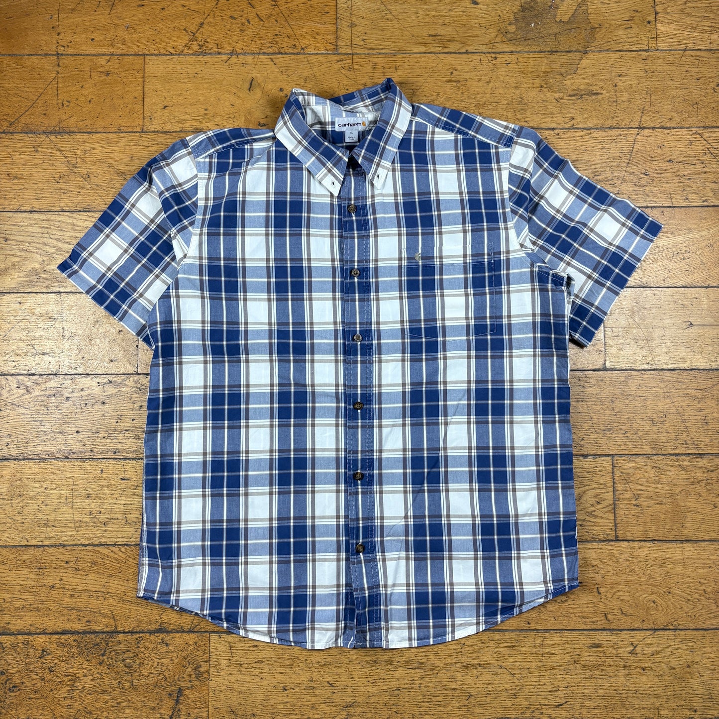 Vintage Carhartt Blue Check Short Sleeve Shirt - XL