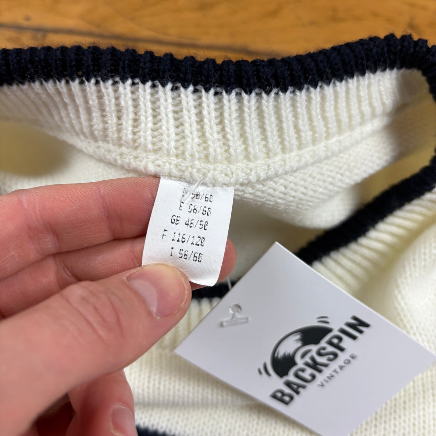 Vintage Denim White Black Chunky Knit Jumper - XL