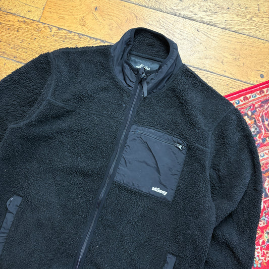 Stussy Black Fleece Jacket Zip Jumper - L