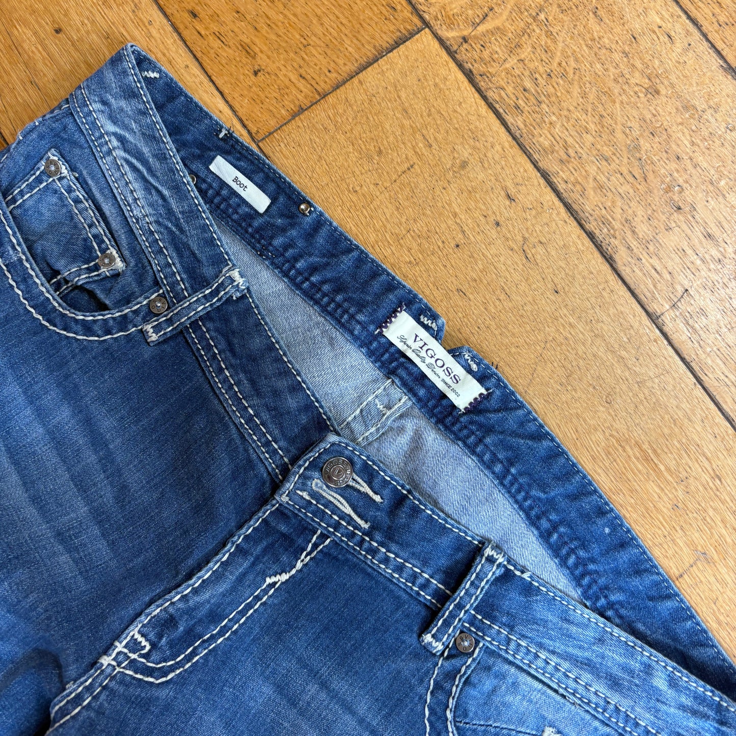 Vintage Vigoss Y2K Flared Bootcut Blue Embroidered Hip Hop Baggy Jeans - Size 20